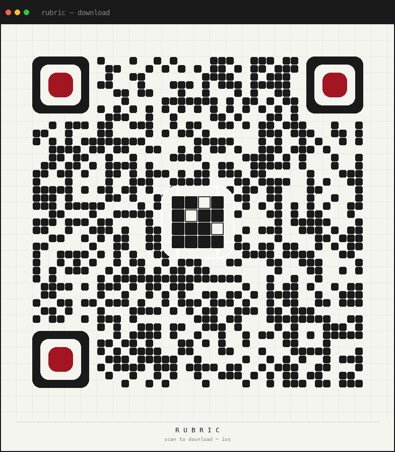 QR code linking to the Rubric App Store page